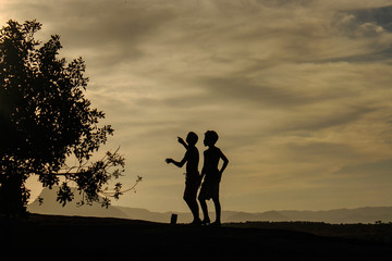silhouette of children