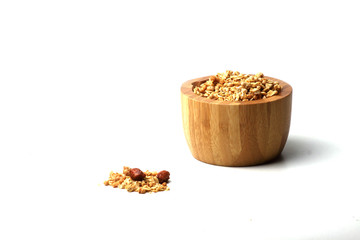 a bowl of muesli isolated on white background