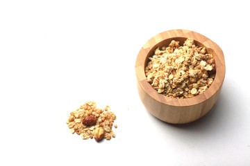 a bowl of muesli isolated on white background