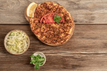 Traditional Turkish pizza that is made of ground beef and onion