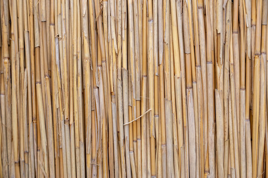 bamboo covered roof top close-up background texture.