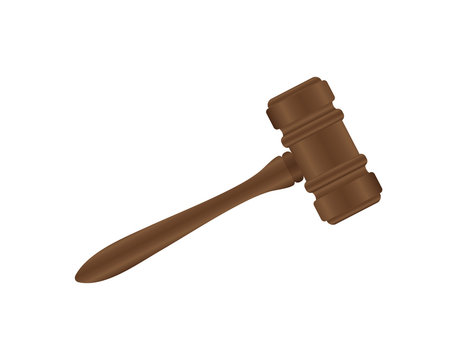 Wooden judge gavel and soundboard isolated. Vector stock illustration.