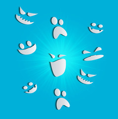 Scary white smile, Happy Halloween concept. Horror of devils Blue and glare background - vector