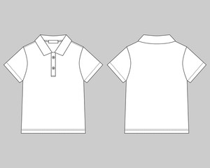 Polo t-shirt design template on gray background. Technical sketch unisex polo t shirt.
