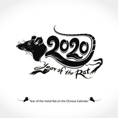 Year of the Rat 2020. Vector logo template with the inscription 2020 and Wild Rat. New Year on the Chinese calendar.