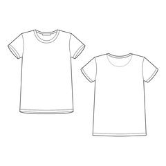 Naklejka premium Technical sketch white t shirt. T-shirt design template. Front and back