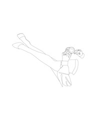 Coffee and croissant continuous line drawing element isolated on white background for logo or decorative element. Vector illustration of beverage form in trendy outline style.