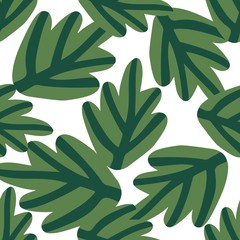 Hand drawn jungle leaves seamless pattern. Doodle exotic plant.