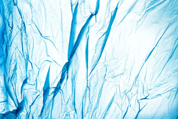 abstract background, crumpled blue polyethylene bag