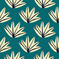 Hand drawn leaf fabric textile design on green background.