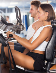 Fototapeta premium Woman spinning bicycle