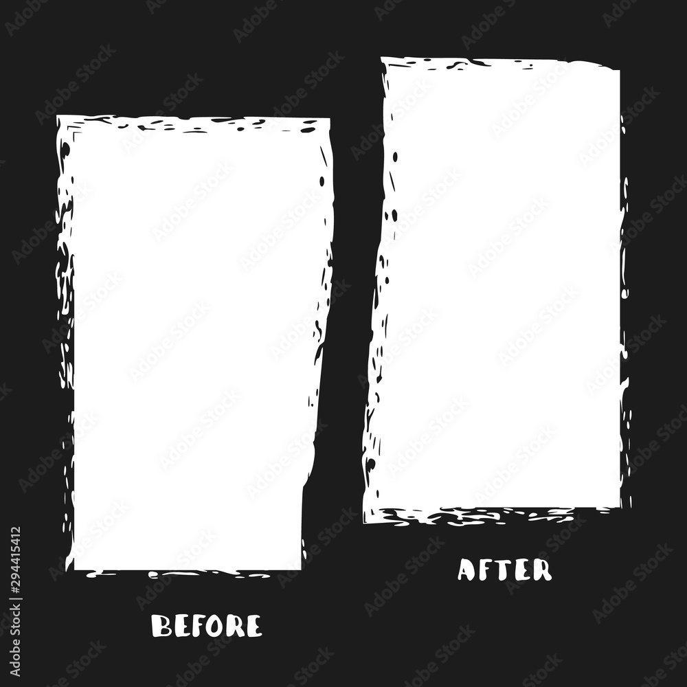 Aufkleber before and after screen. banner with empty space.