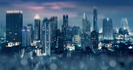 City downtown background with abstract effect at night.