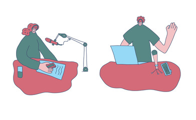 Podcast flat concept. Vector color card design.