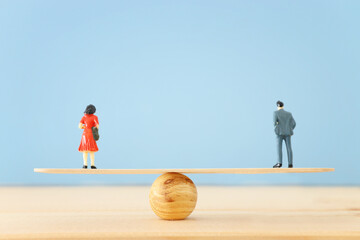 Concept of gender equality, male and female standing next to each other