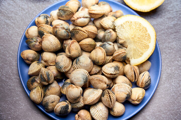 view of fresh cockles on a plate