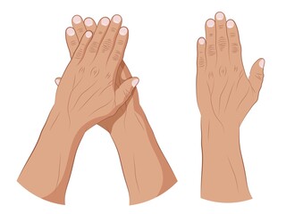 Two human hands in the washing process. Vector illustration of personal hygiene on a white background.