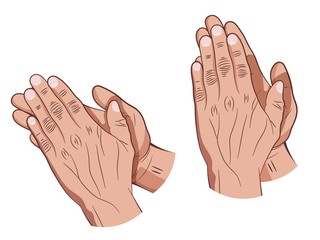 Human hands on a white background folded for prayer or applause. Vector illustration of hand drawing.