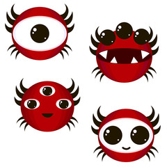 Vector red monster emotions. Illustration for cartoon, decoration, texture, texture, gifts, paper, shop.