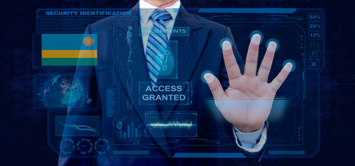 Finger Print Biometric Scanning Identification System. Businessman scan fingerprint biometric identity and approval. Rwanda Nationality