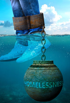 Homelessness can be an issue and a burden with negative effects on health and behavior - Homelessness can be a life stigma that impacts victims life and mental well being, 3d illustration