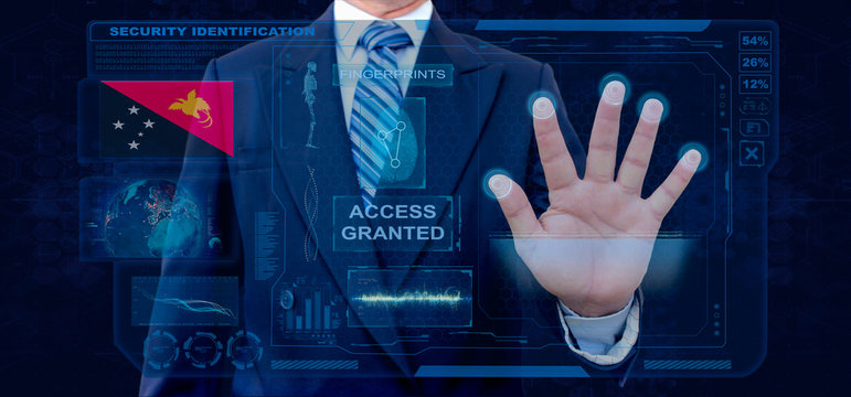 Finger Print Biometric Scanning Identification System. Businessman scan fingerprint biometric identity and approval. papua new guinea Nationality - Powered by Adobe