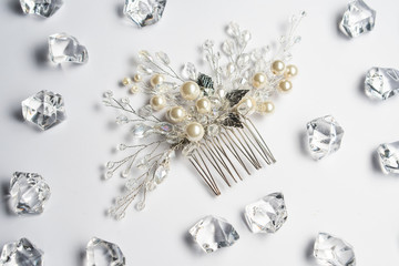 Wedding hair clip, jewelry with pearls and accessories.