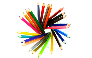 Collection of crayon de couleur for drawing at white background