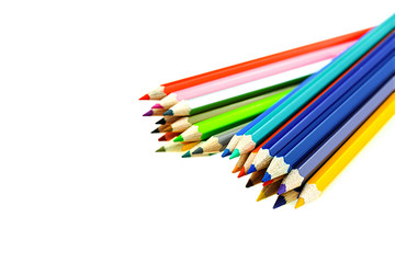 Collection of crayon de couleur for drawing at white background