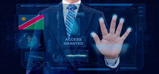 Finger Print Biometric Scanning Identification System. Businessman scan fingerprint biometric identity and approval. Namibia Nationality