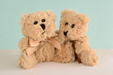 Teddy bear couple cuddling