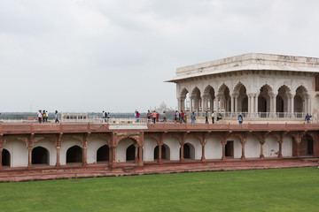 Agra, India - August 13, 2019: Agra Fort with taj mahal in background in Agra, Uttar Pradesh India
