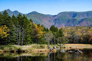 Fototapeta premium 秋の知床 知床五湖【二湖】と知床連山（北海道・斜里町）
