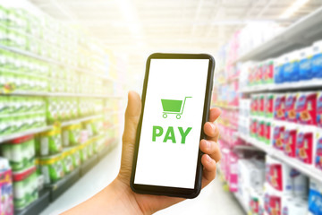Online payment with smartphone in supermarket