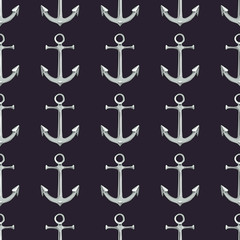 Vector Seamless Pattern of Cartoon Anchors on Black Background