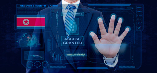 Finger Print Biometric Scanning Identification System. Businessman scan fingerprint biometric identity and approval. North Korea Nationality