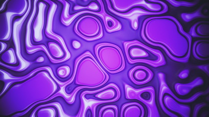 Bright purple liquid waves on oil vibrant surface with white glares. Motion digital trendy design background. Art or commercial concept. 3d rendering animation 4K seamless video.