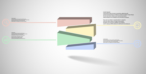 3D illustration infographic template with embossed cube randomly divided to three moved parts