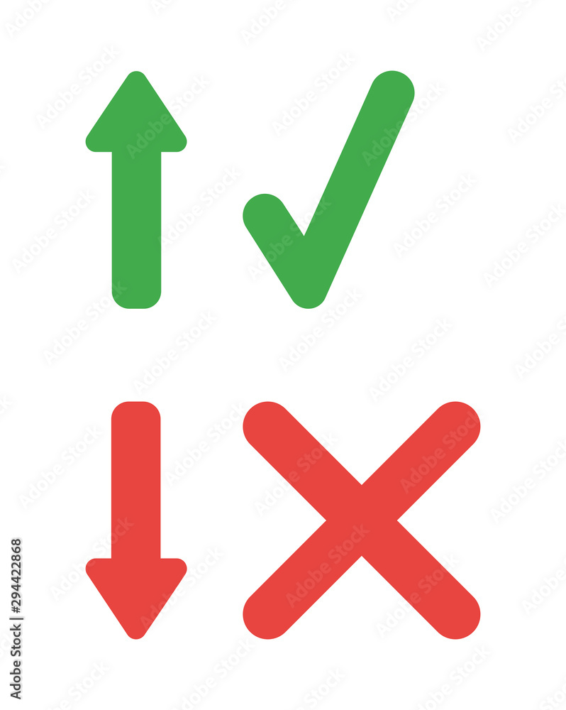Fototapete vector icon set of arrow up and down with check mark and x mark.