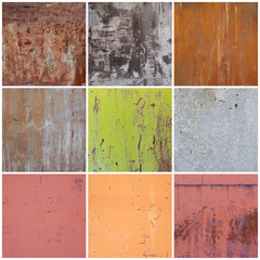 Set of metal textures. The collection includes rusted iron, rough surfaces, fragments and parts. Perfect for background and grunge design.