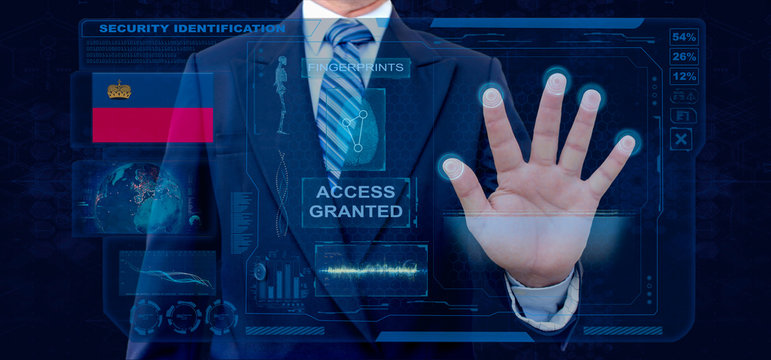 Finger Print Biometric Scanning Identification System. Businessman scan fingerprint biometric identity and approval. Liechtenstein Nationality
