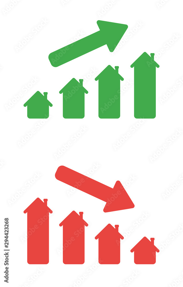 Poster vector icon set of house graphs up and down.