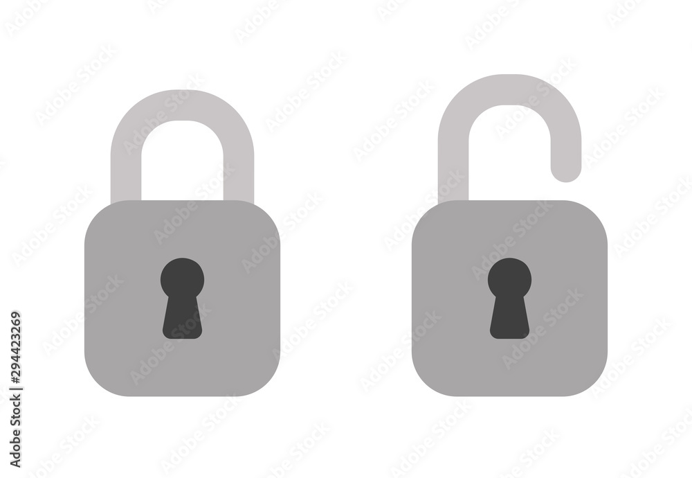 Poster vector icon set of closed and open padlocks.