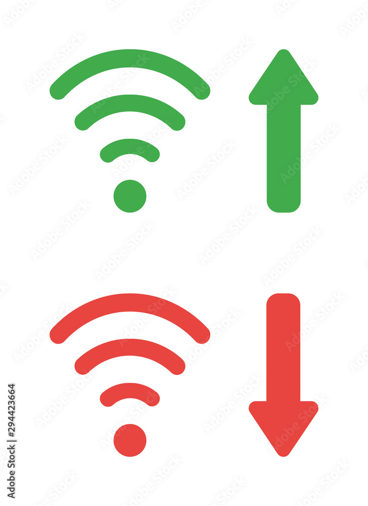 Aufkleber vector icon set of wireless wifi symbols with arrow moving up and down.