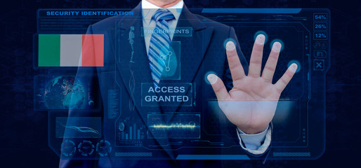Finger Print Biometric Scanning Identification System. Businessman scan fingerprint biometric identity and approval. Ireland Nationality