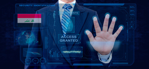 Finger Print Biometric Scanning Identification System. Businessman scan fingerprint biometric identity and approval. Iraq Nationality