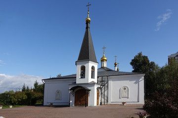 White orthodox church against the blue sky
