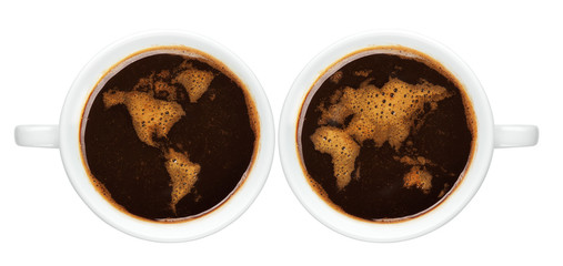 cup of coffee with worldmap made of bubbles