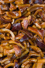 Closeup of the caramelized coconut