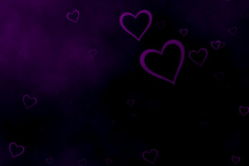 Purple hearts on black background. Valentine's Day abstract background with hearts